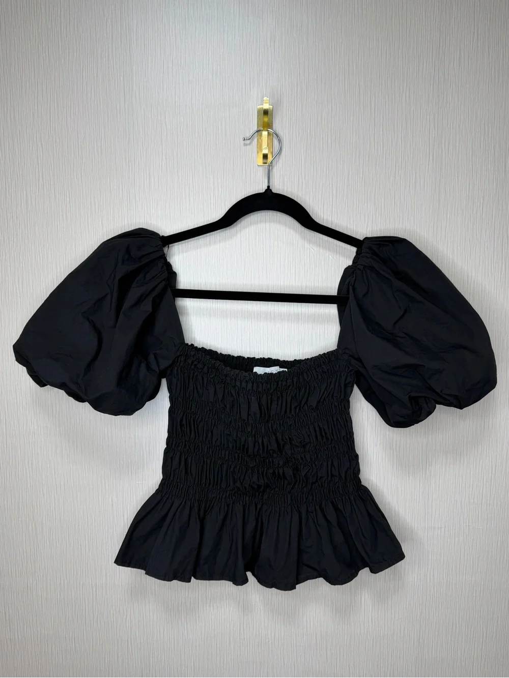 ASTR The Label Black Puff Sleeve Smocked Blouse Edwardian Cottagecore Revolve XS